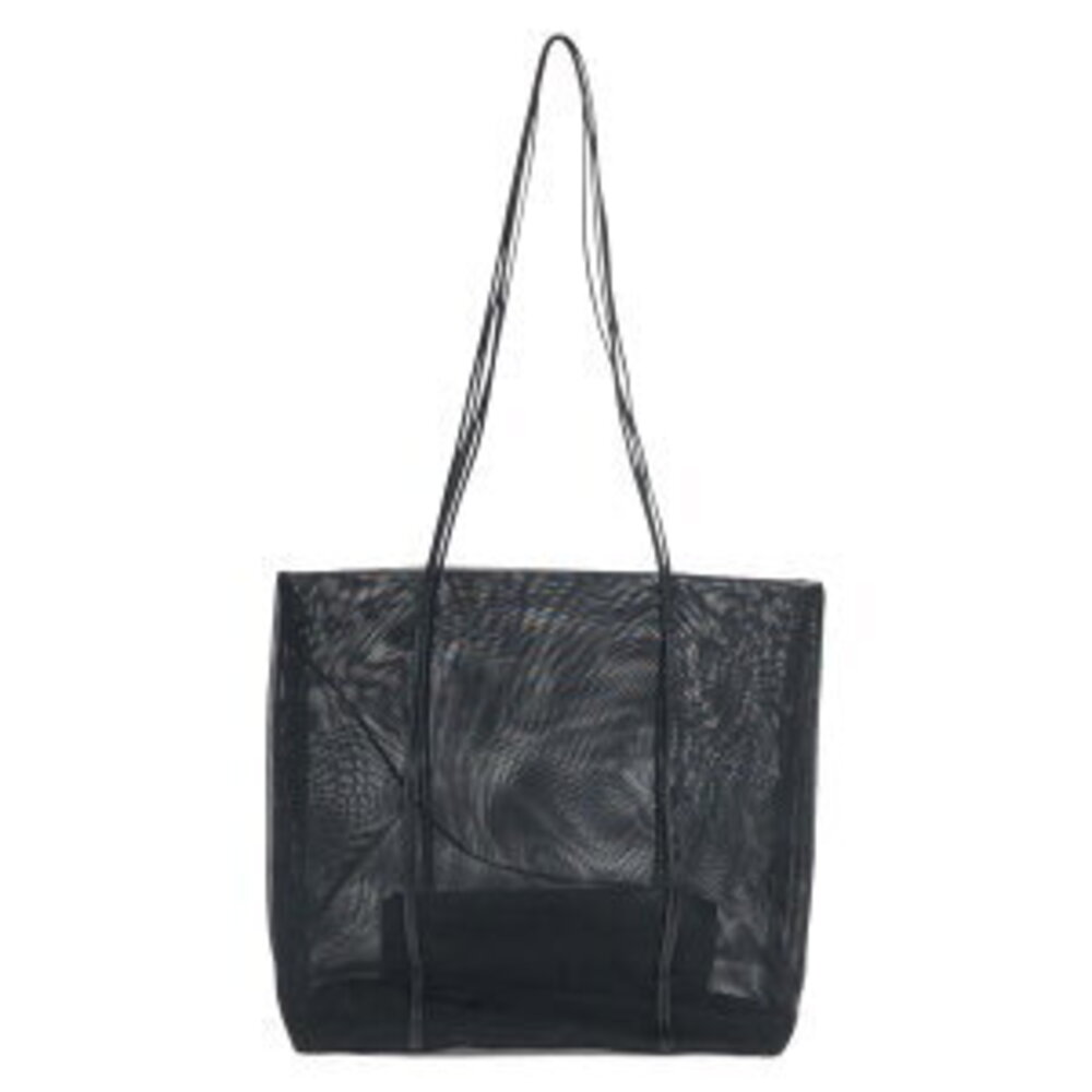 Prada black pouch bag mesh tote leather shoulder
